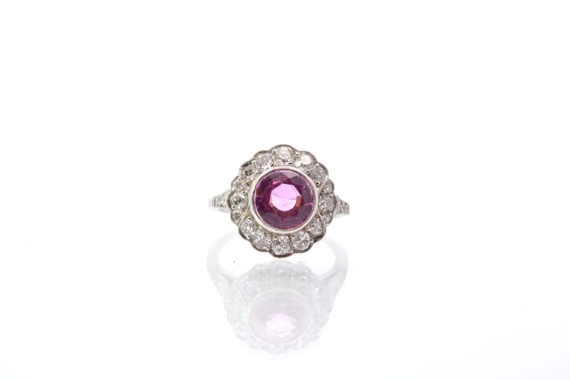 Bottazzi Blondeel Bague d’occasion saphir rose et diamants en platine Outlet
