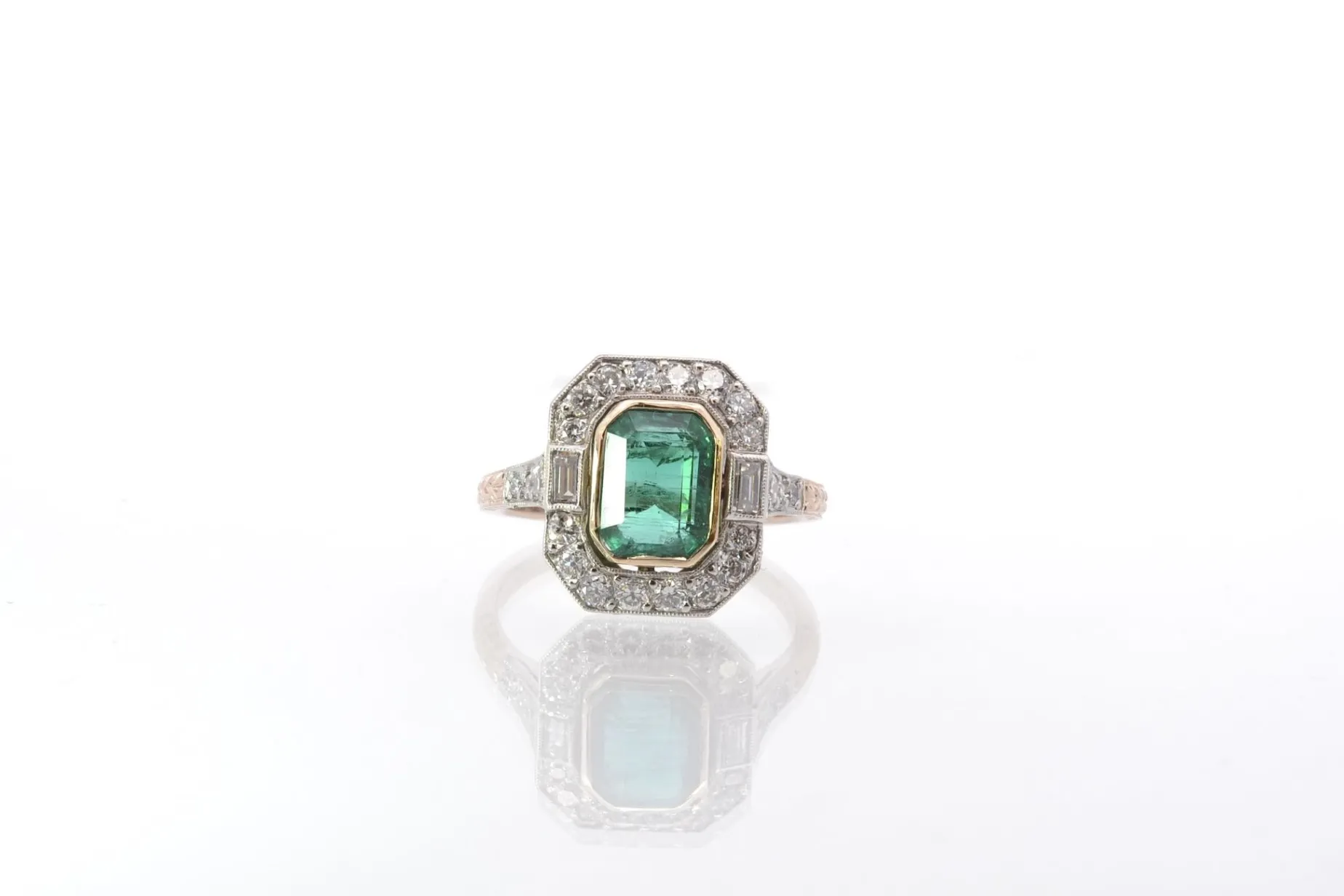 Bottazzi Blondeel Bague émeraude et diamants en platine et or rose Clearance
