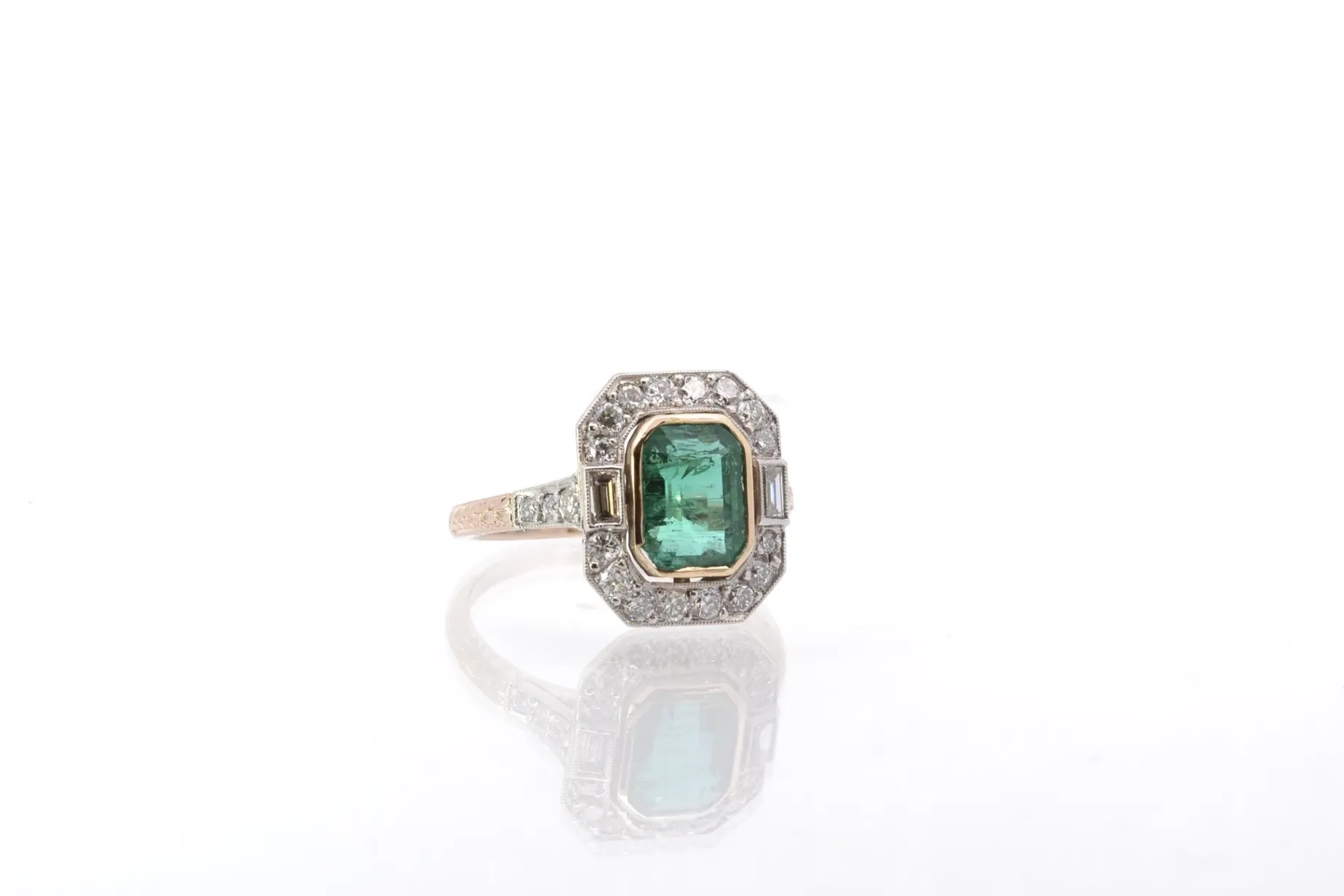 Bottazzi Blondeel Bague émeraude et diamants en platine et or rose Clearance