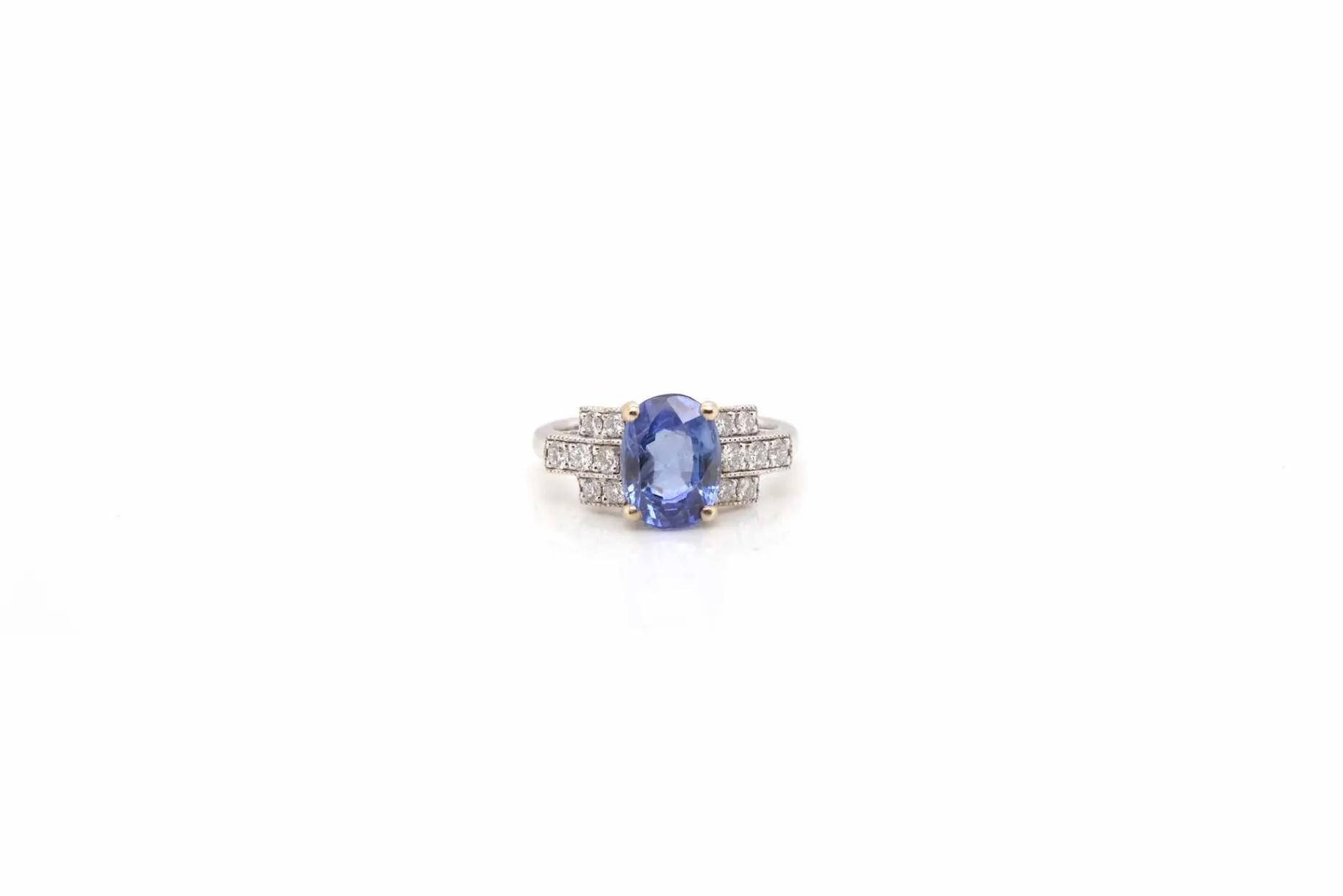 Bottazzi Blondeel Bague saphir de Ceylan et diamants en or blanc 18k Online