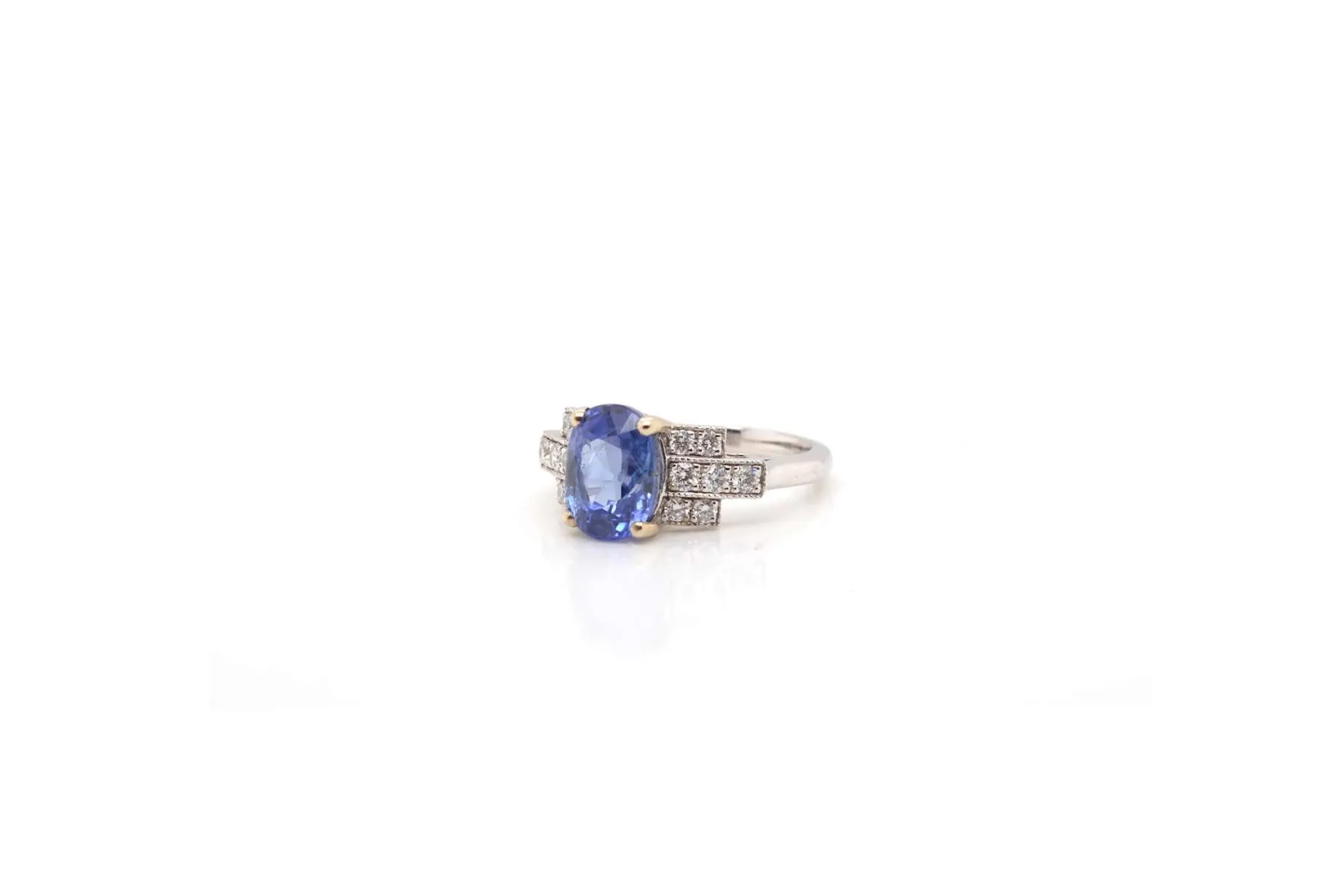 Bottazzi Blondeel Bague saphir de Ceylan et diamants en or blanc 18k Online