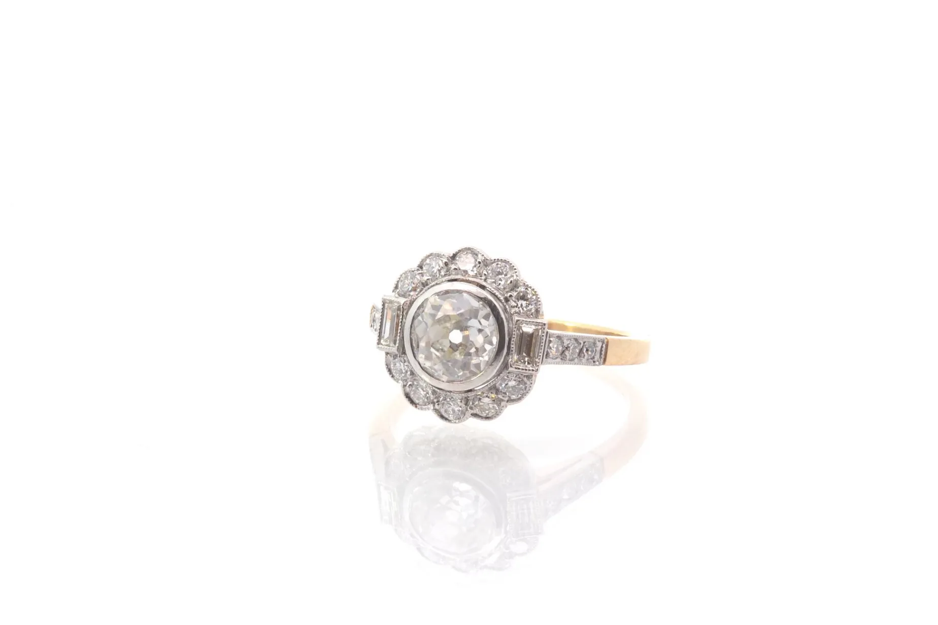 Bottazzi Blondeel Bague vintage diamant 1,05 cts J/SI1 en or et platine Hot