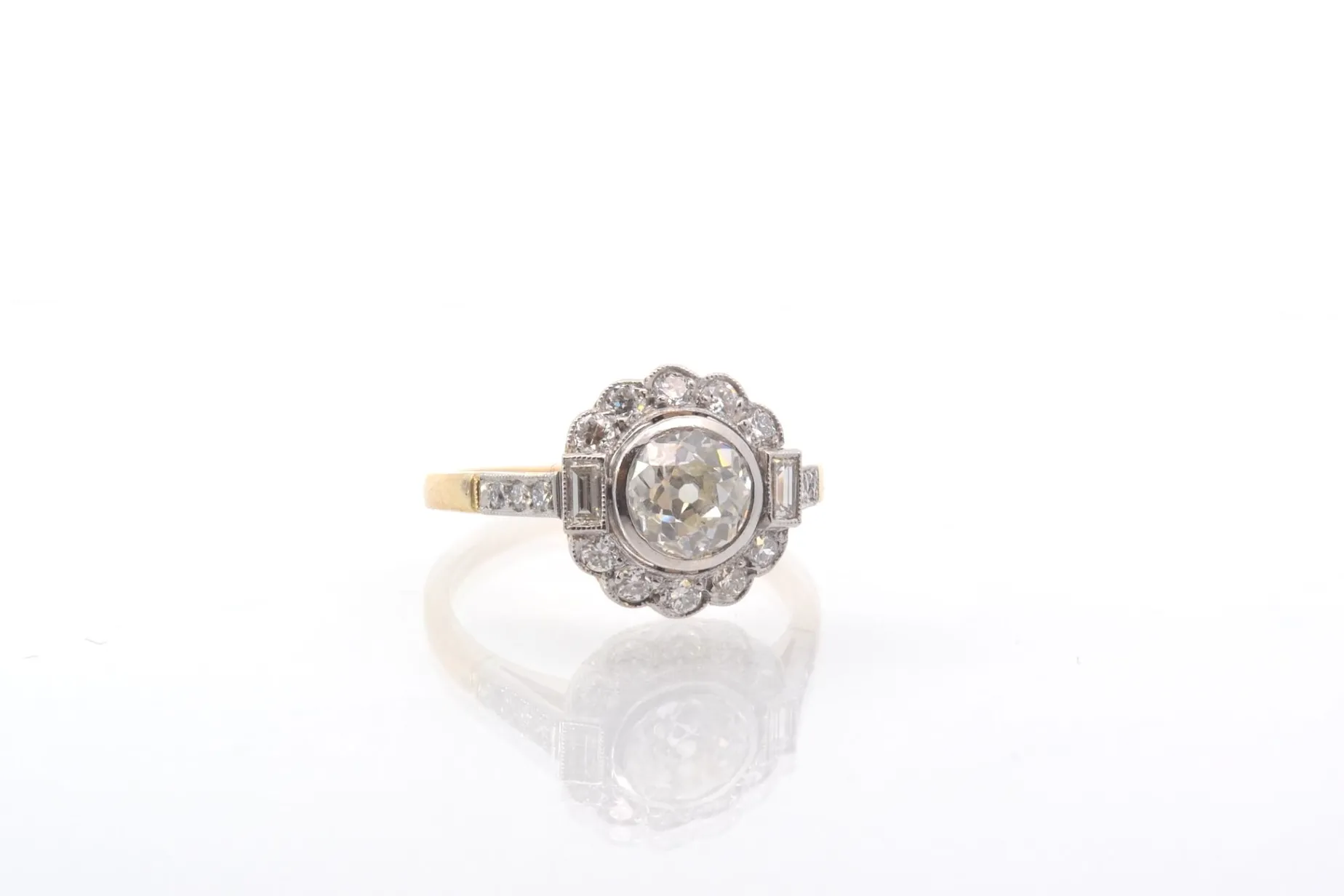 Bottazzi Blondeel Bague vintage diamant 1,05 cts J/SI1 en or et platine Hot
