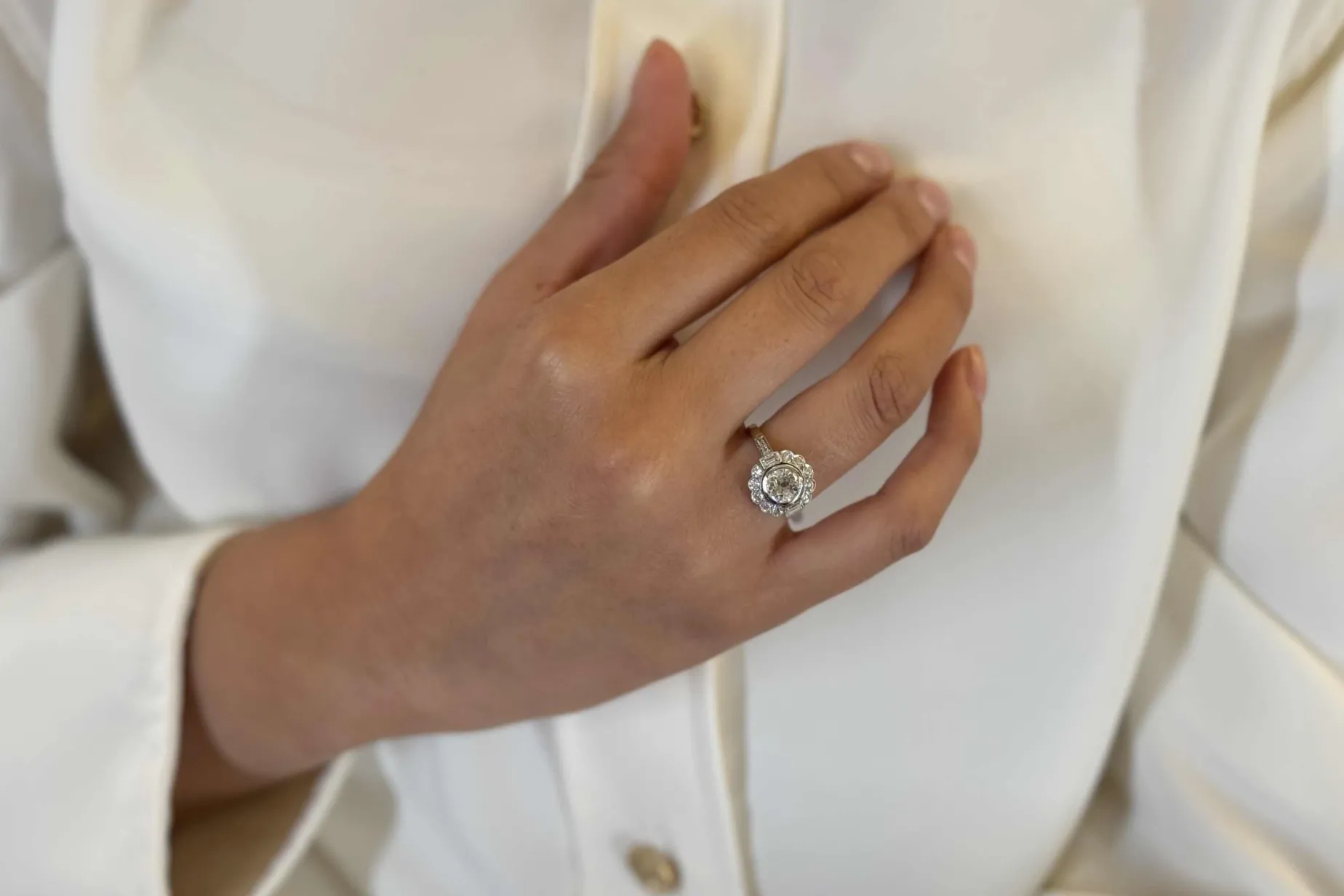 Bottazzi Blondeel Bague vintage diamant 1,05 cts J/SI1 en or et platine Hot