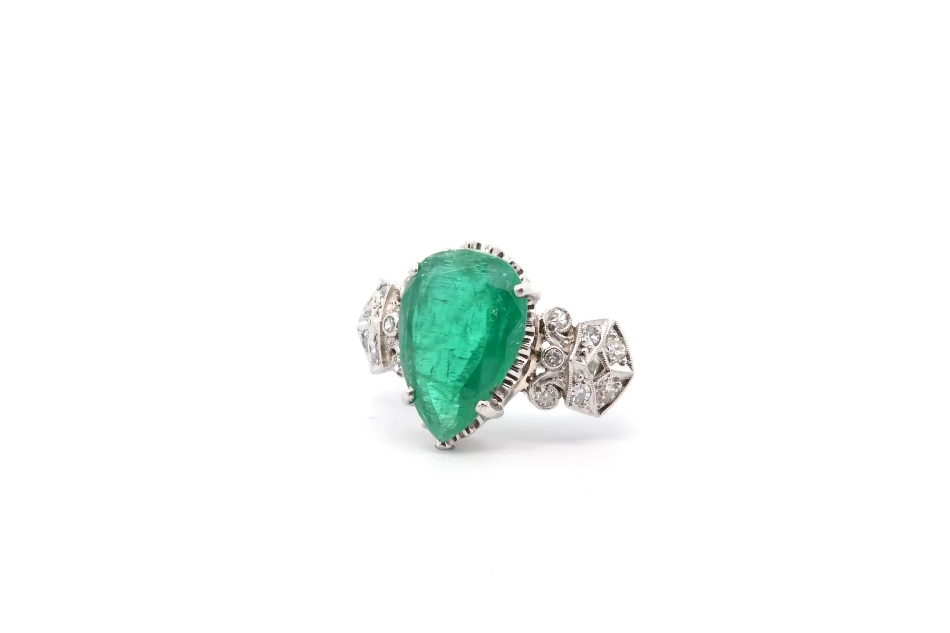 Bottazzi Blondeel Bague vintage émeraude et diamants en platine Hot