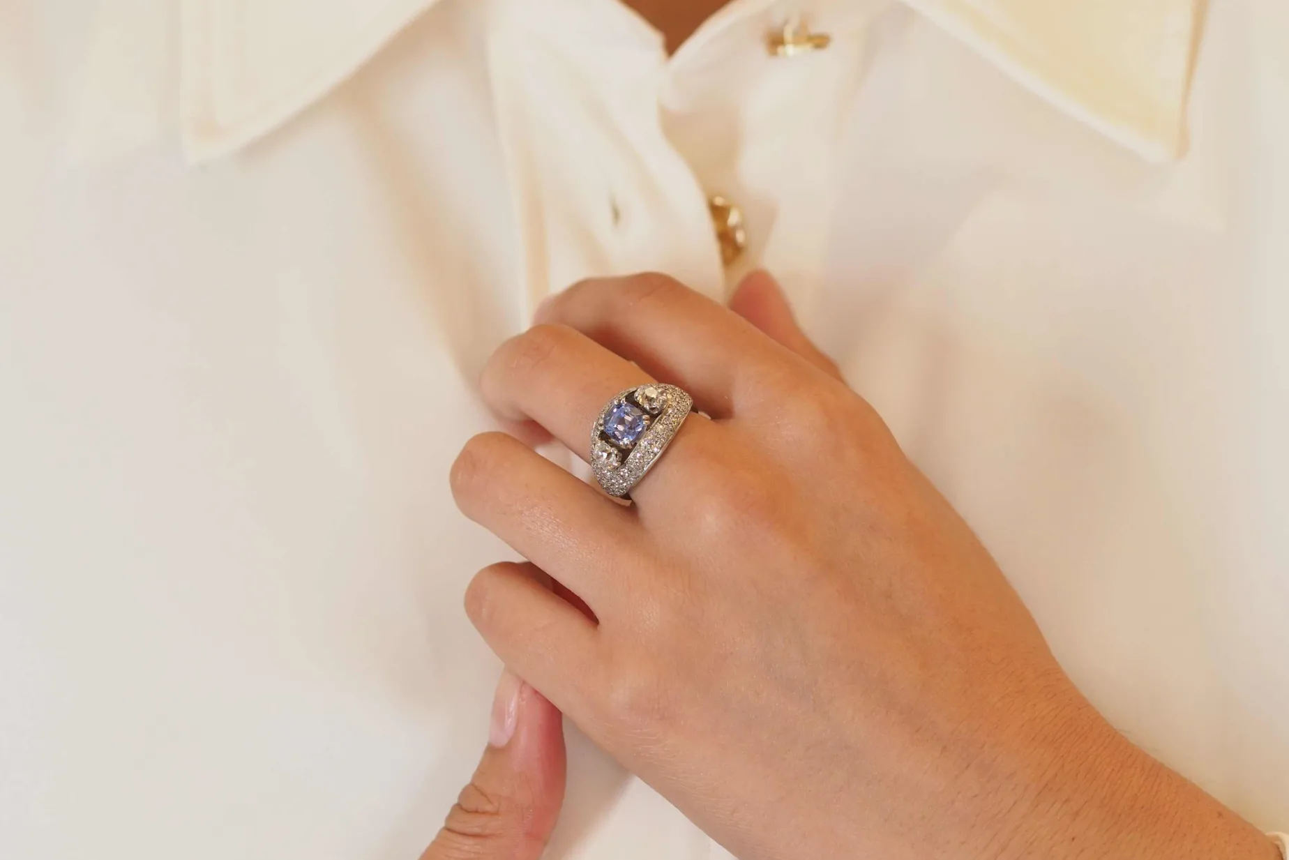Bottazzi Blondeel Bague vintage saphir et diamants en or et platine Best Sale