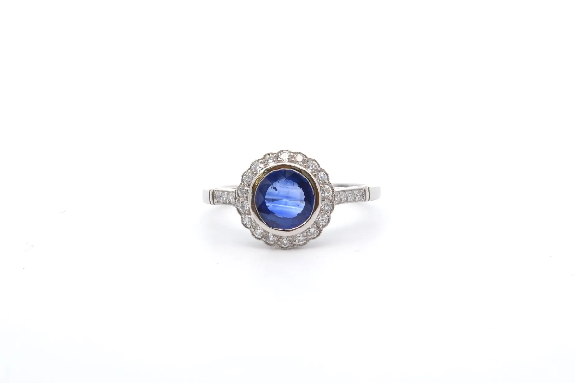 Bottazzi Blondeel Bague vintage saphir et diamants en platine Hot
