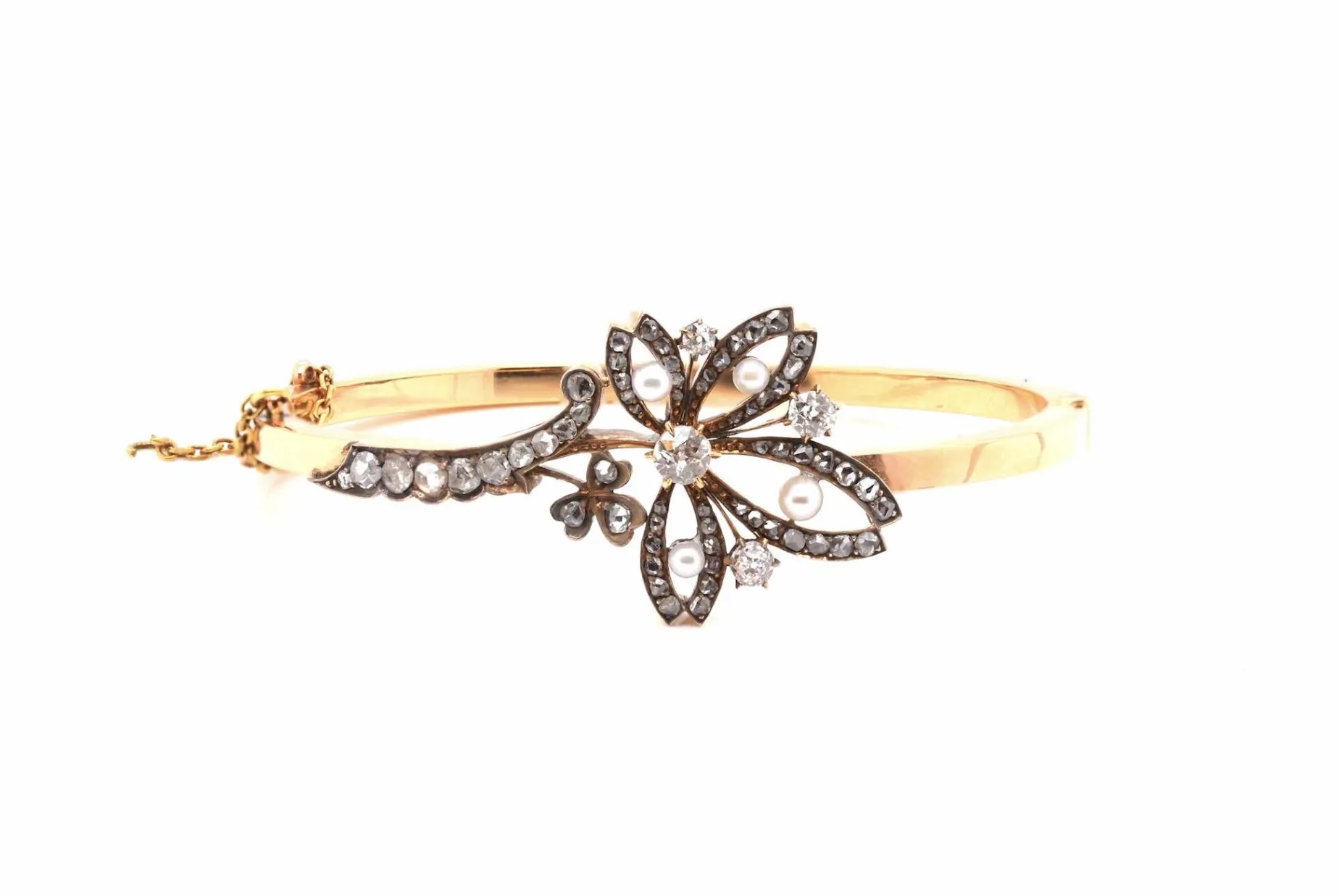 Bottazzi Blondeel Bracelet ancien 19e diamants et perles fines en or 18k et argent Best