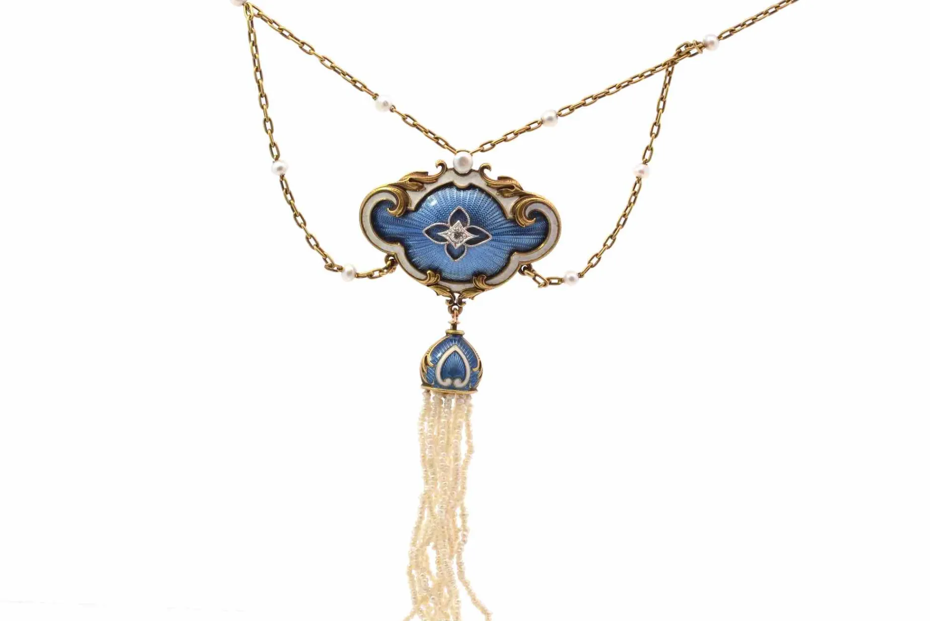 Bottazzi Blondeel Collier ancien 19e perles fines, diamant et émail en or 18k Cheap