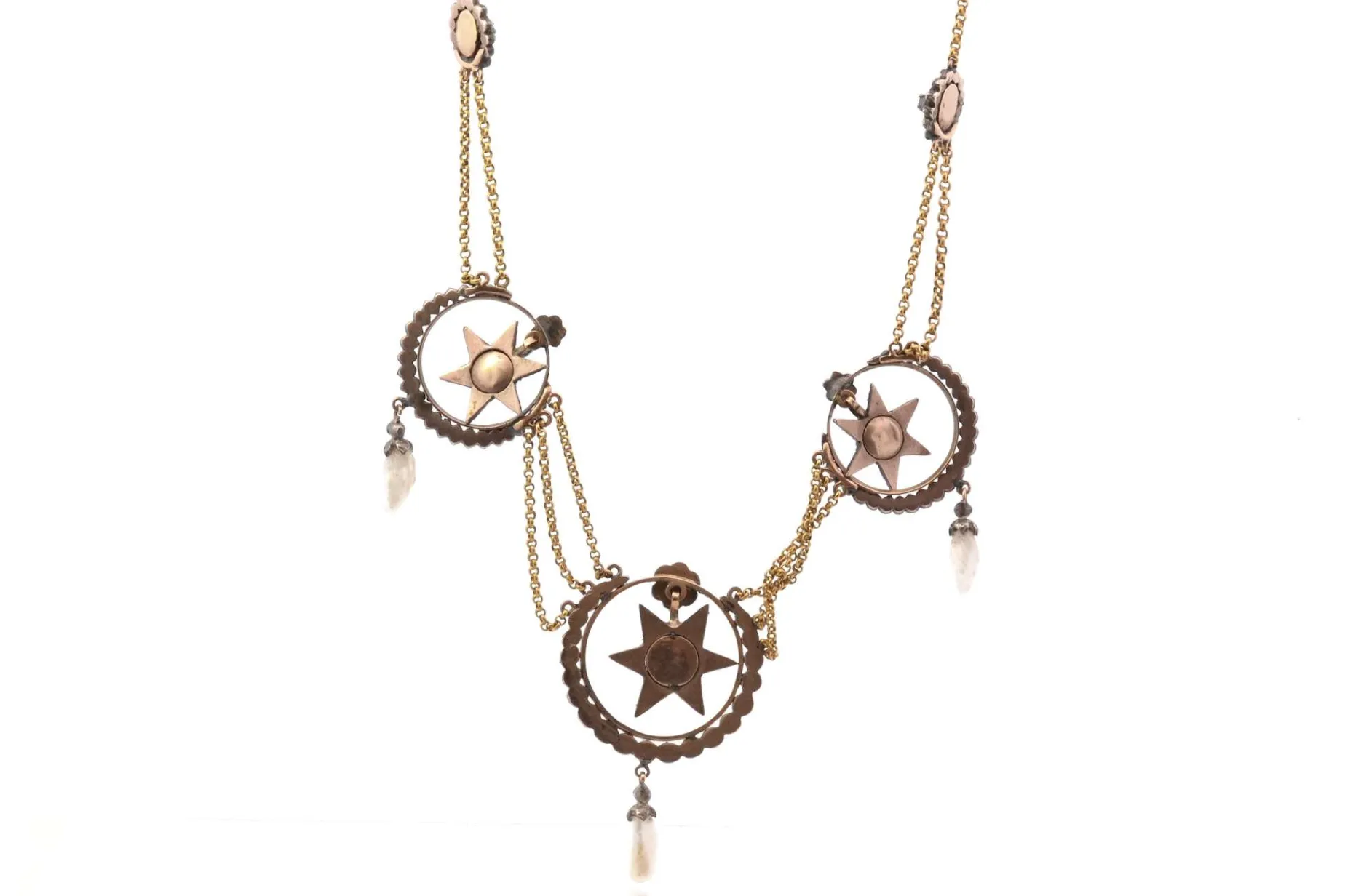 Bottazzi Blondeel Collier ancien 19e perles fines et roses de diamants Outlet