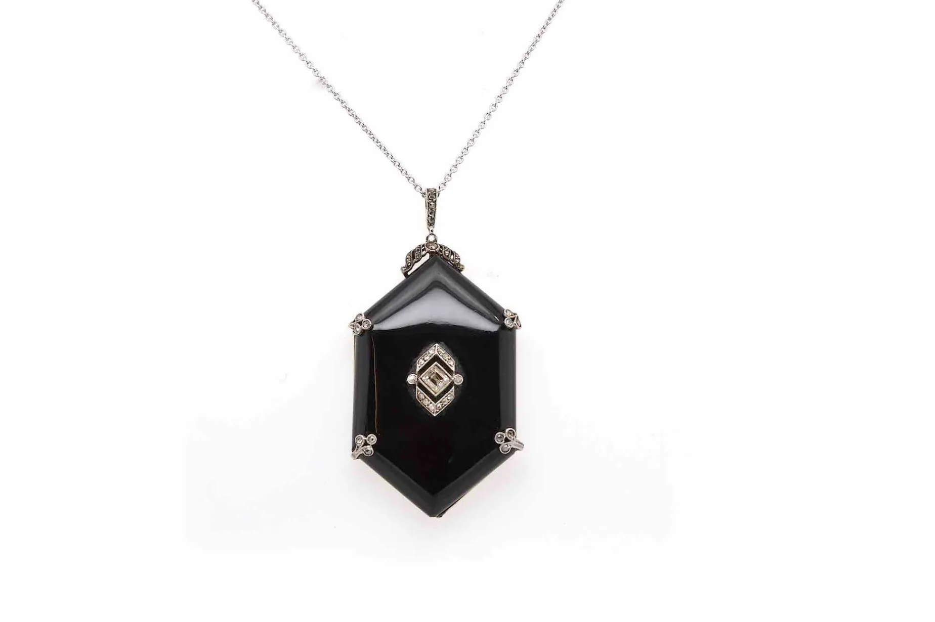 Bottazzi Blondeel Collier pendentif ancien 1920 onyx et diamants Fashion