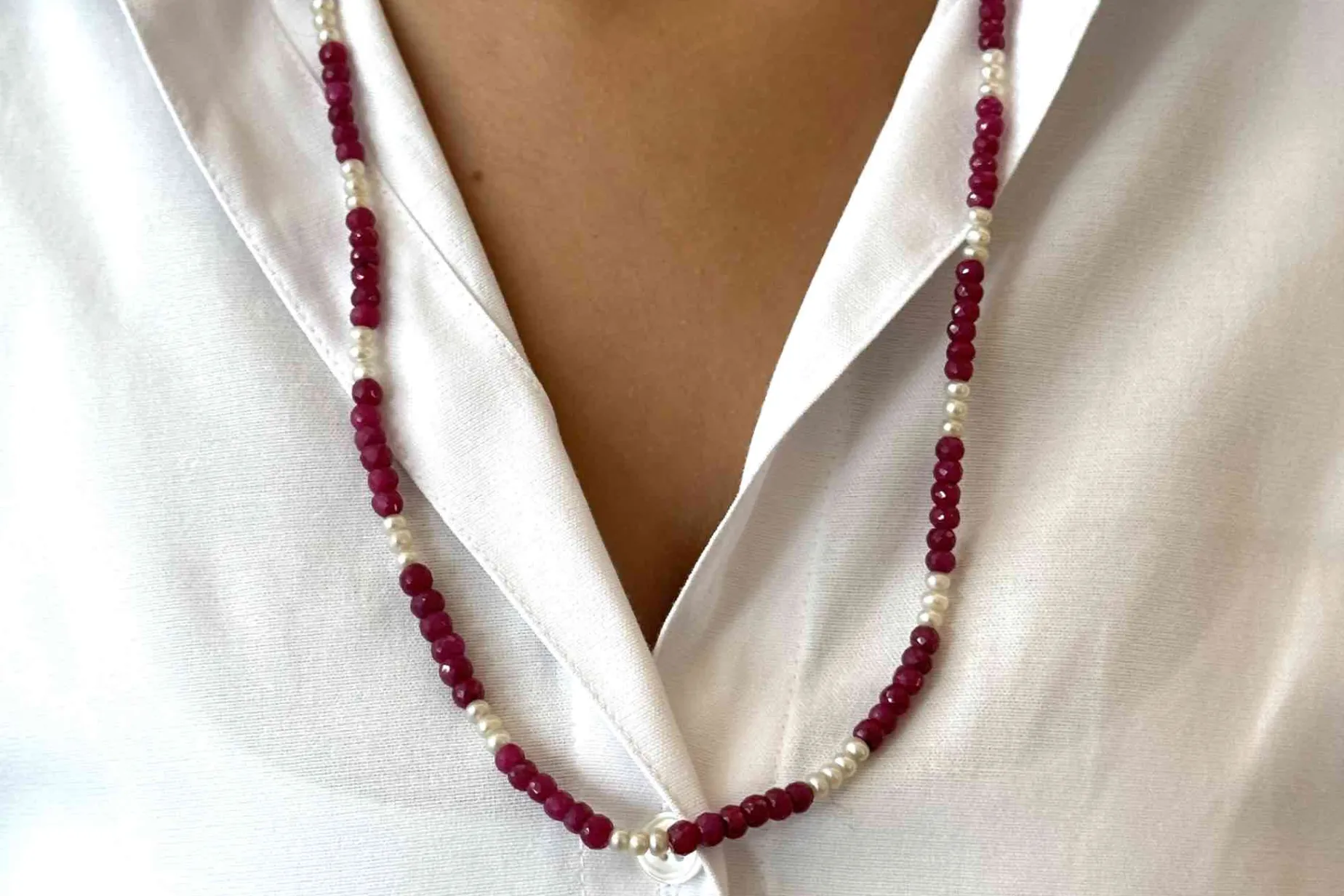 Bottazzi Blondeel Collier perles de culture et perles de rubis facettés Cheap