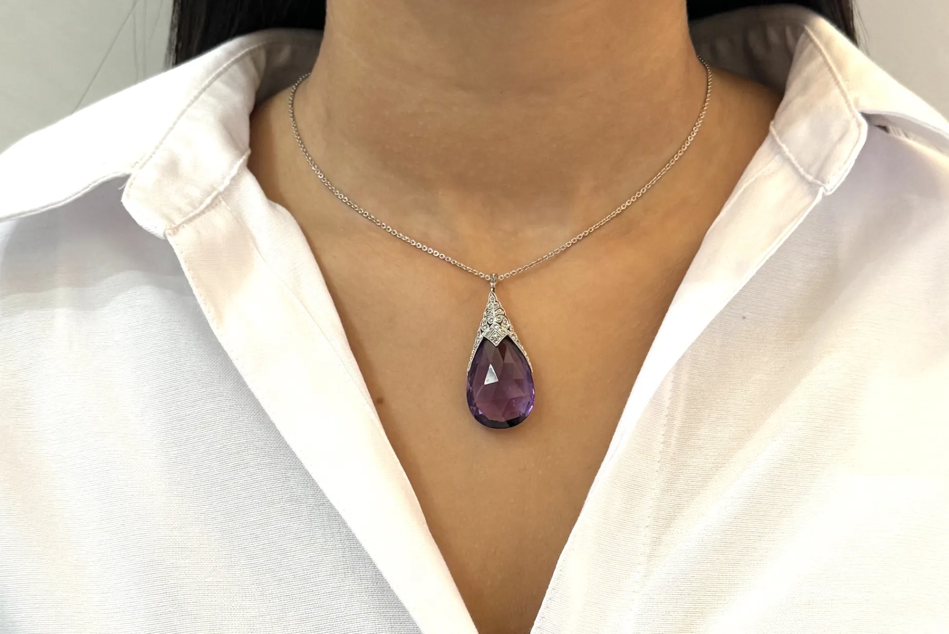 Bottazzi Blondeel Pendentif ancien 1900 améthyste et diamants en or et platine Clearance